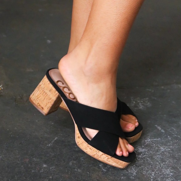 Black Chandra Faux Leather Cork Platform Sandals size 6 ½ - Picture 5 of 7